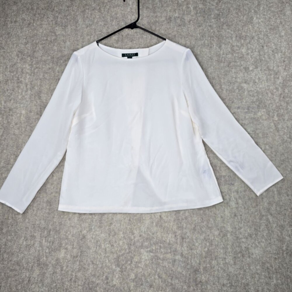 Ralph Lauren Womens White Long Sleeve Blouse Size 6 Polyester